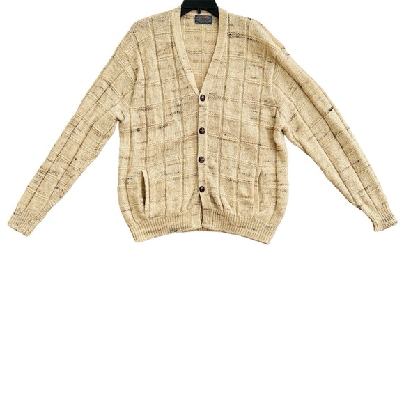 Vintage Pendleton Men's Wool Knit Cardigan Beige Plaid Button Front size XL - Picture 2 of 12
